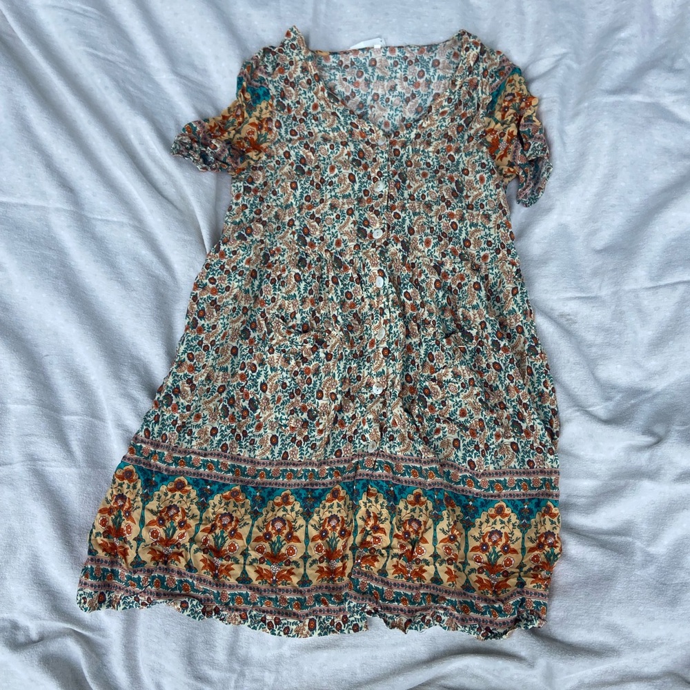 Colorful button up dress